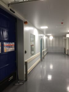 Hallway with decontamination station